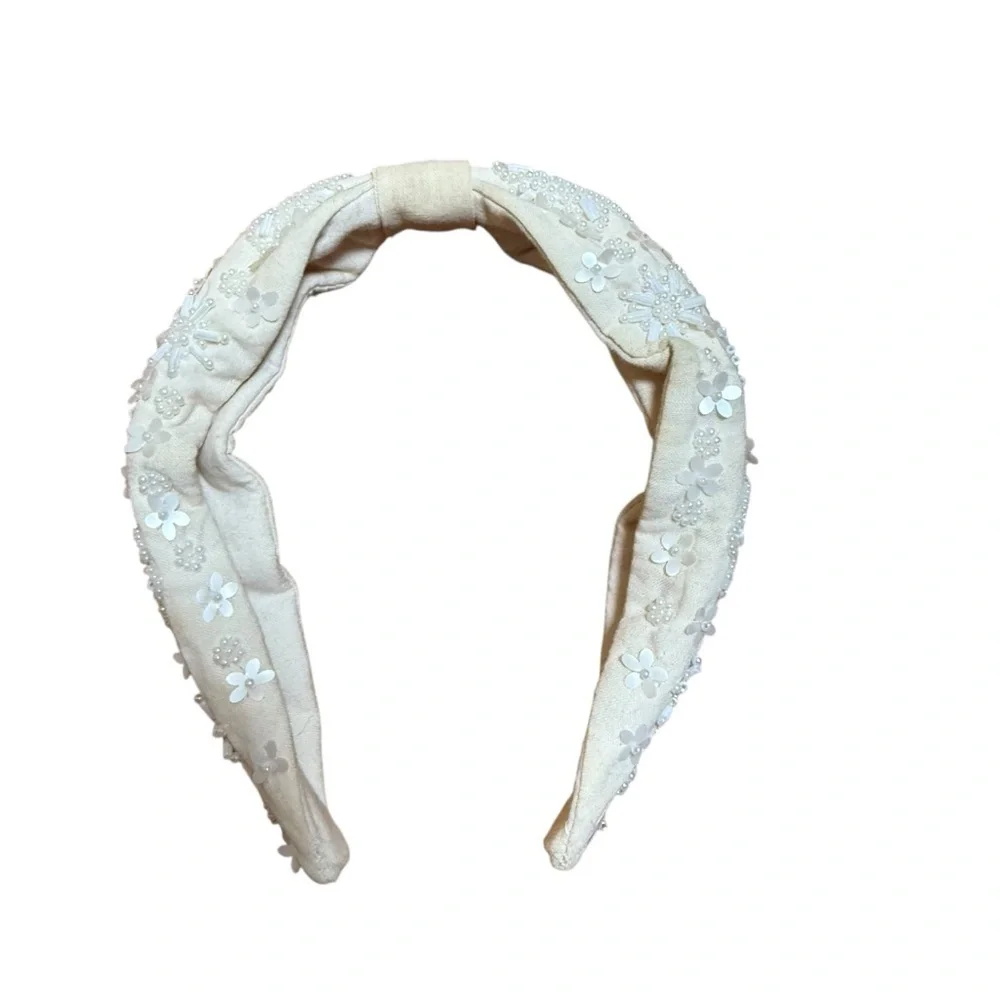 ZARA Girls Embellished Padded Headband Pearl Beaded Ivory